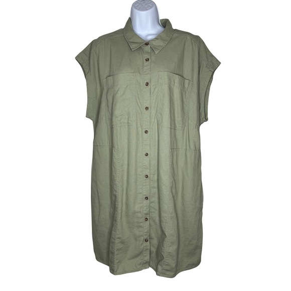 Universal Thread Dresses & Skirts - Universal Thread Linen Shirt Dress Womens XXL Olive Green Utility Coastal Boho